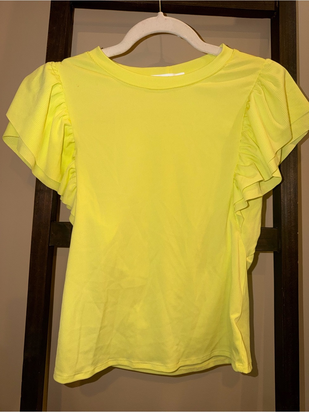 Ces Femme Neon Yellow Ruffle Sleeve Top